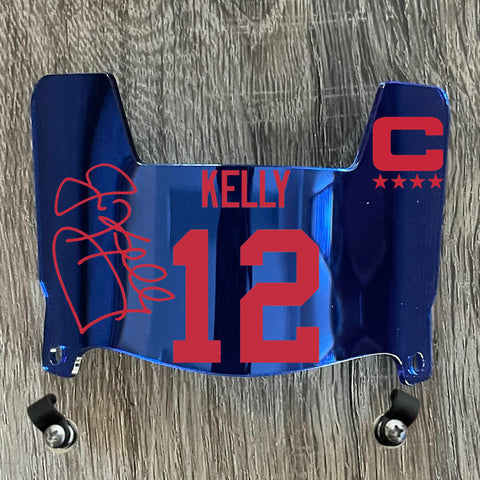 Buffalo Bills Jim Kelly Mini Football Helmet Visor Shield Blue Chrome Mirror w/ Clips