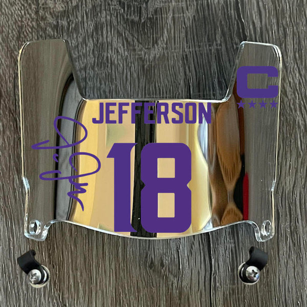 Minnesota Vikings Justin Jefferson Mini Football Helmet Visor Shield Silver Chrome Mirror w/ Clips