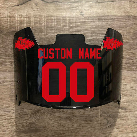 Kansas City Chiefs Custom Name & Number Full Size Football Helmet Visor Shield Black Dark Tint w/ Clips - RED