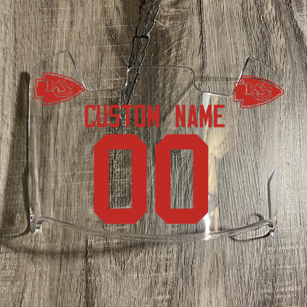 Kansas City Chiefs Custom Name & Number Full Size Football Helmet Visor Shield Clear w/ Clips - RED