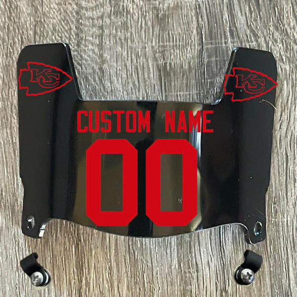 Kansas City Chiefs Custom Name & Number Mini Football Helmet Visor Shield Black Dark Tint w/ Clips - RED