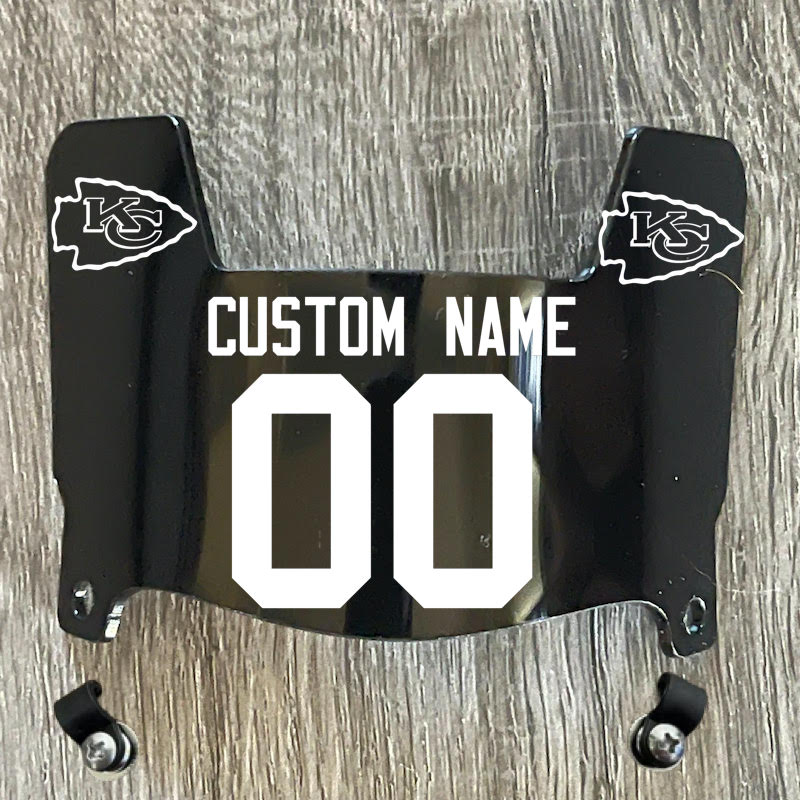 Kansas City Chiefs Custom Name & Number Mini Football Helmet Visor Shield Black Dark Tint w/ Clips - WHTIE