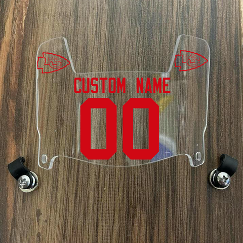 Kansas City Chiefs Custom Name & Number Mini Football Helmet Visor Shield Clear w/ Clips - RED