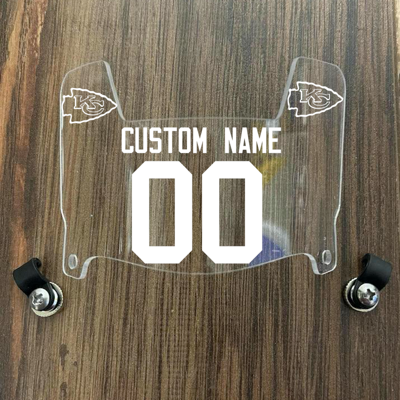 Kansas City Chiefs Custom Name & Number Mini Football Helmet Visor Shield Clear w/ Clips - WHITE