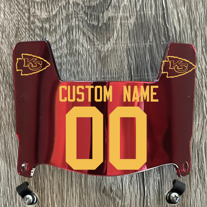 Kansas City Chiefs Custom Name & Number Mini Football Helmet Visor Shield Red Chrome Mirror w/ Clips - YELLOW