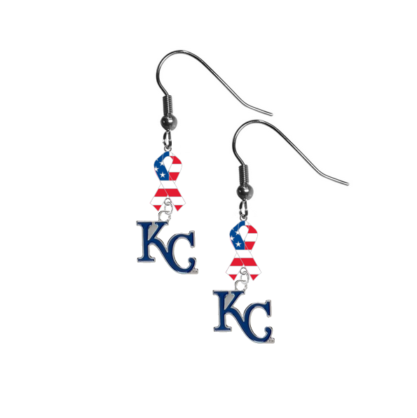 Kansas City Royals Style 2 MLB USA American Flag Ribbon Dangle Earrings