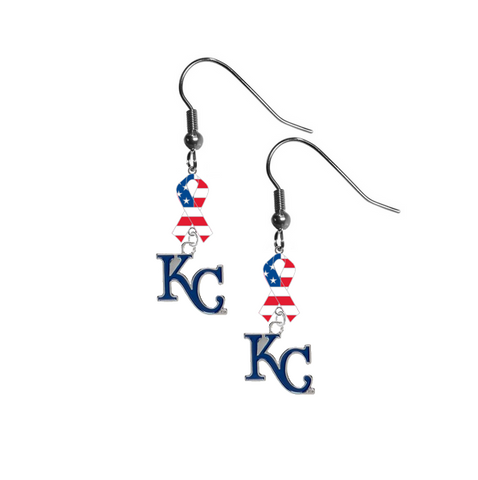 Kansas City Royals Style 2 MLB USA American Flag Ribbon Dangle Earrings