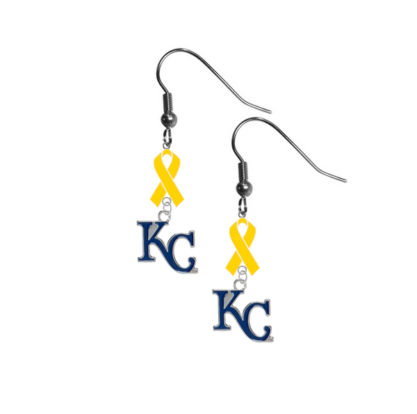 Kansas City Royals Style 2 MLB Childhood Cancer Awareness Yellow Ribbon Dangle Earrings