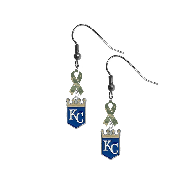 Kansas City Royals MLB Salute to Service Camouflage Camo Ribbon Dangle Earrings