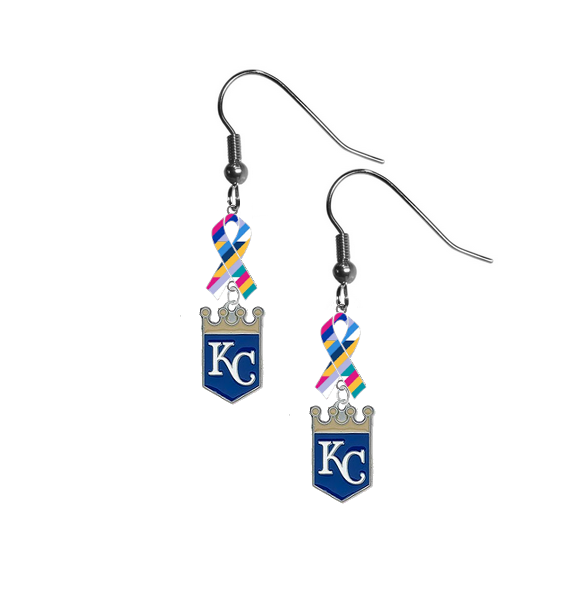 Kansas City Royals MLB Crucial Catch Cancer Awareness Ribbon Dangle Earrings