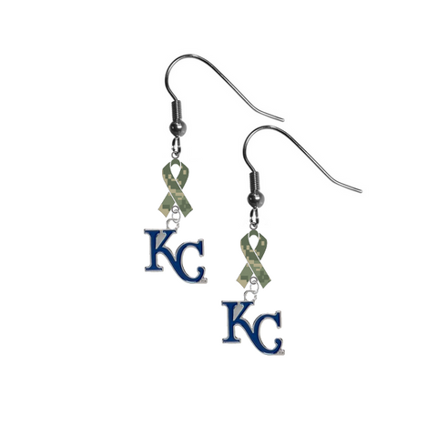 Kansas City Royals Style 2 MLB Salute to Service Camouflage Camo Ribbon Dangle Earrings