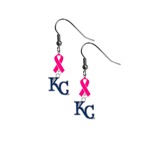 Kansas City Royals Style 2 MLB Breast Cancer Awareness Pink Ribbon Dangle Earrings