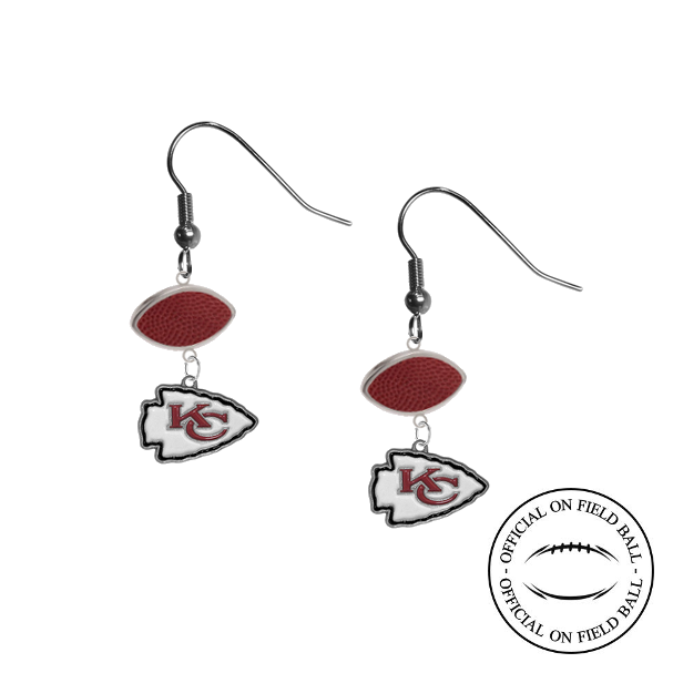 Kansas City Chiefs NFL Authentic Official On Field Leather Football Dangle Earrings