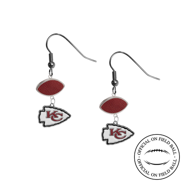 Kansas City Chiefs NFL Authentic Official On Field Leather Football Dangle Earrings
