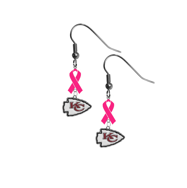 Kansas City Chiefs NFL Breast Cancer Awareness Pink Ribbon Dangle Earrings