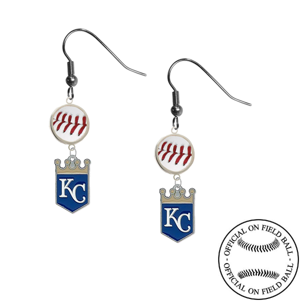 Kansas City Royals MLB Authentic Rawlings On Field Leather Baseball Dangle Earrings