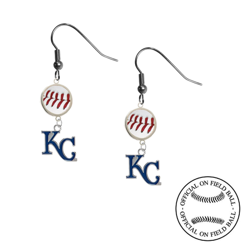 Kansas City Royals Style 2 MLB Authentic Rawlings On Field Leather Baseball Dangle Earrings