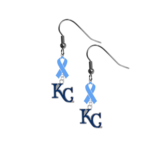 Kansas City Royals Style 2 MLB Prostate Cancer Awareness Light Blue Ribbon Dangle Earrings