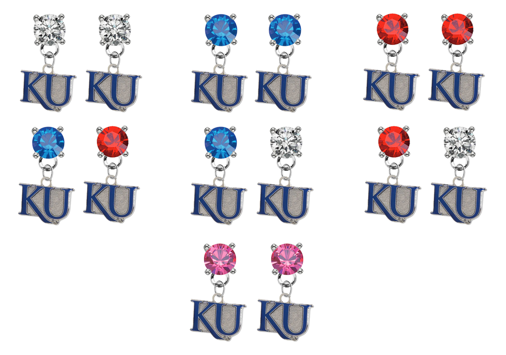 Kansas Jayhawks 2 NCAA Swarovski Crystal Stud Rhinestone Earrings