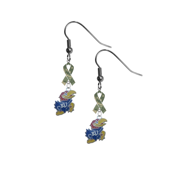 Kansas Jayhawks Salute to Service Camouflage Camo Ribbon Dangle Earrings