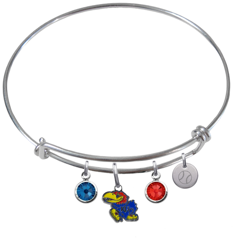 Kansas Jayhawks Baseball Expandable Wire Bangle Charm Bracelet