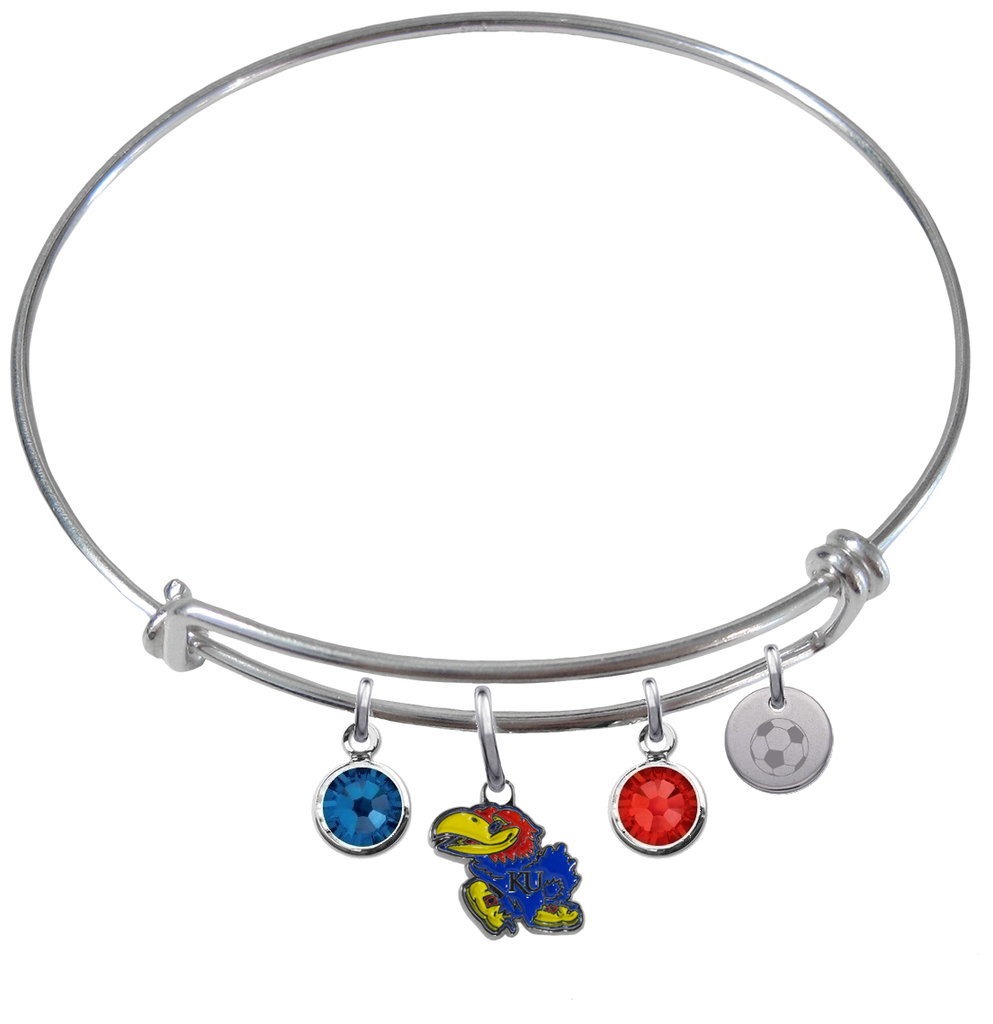 Kansas Jayhawks Soccer Expandable Wire Bangle Charm Bracelet