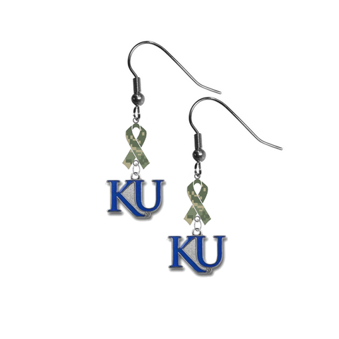 Kansas Jayhawks Style 2 Salute to Service Camouflage Camo Ribbon Dangle Earrings