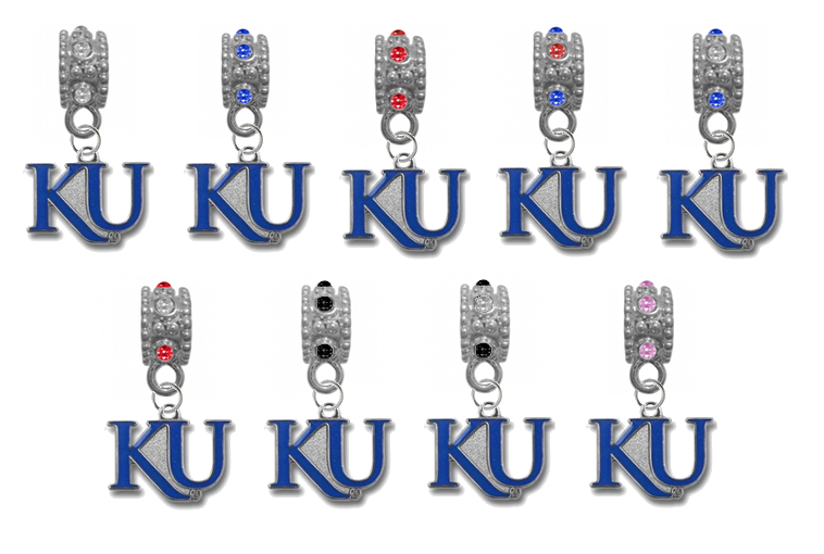 Kansas Jayhawks 2 NCAA Crystal Rhinestone European Bracelet Charm