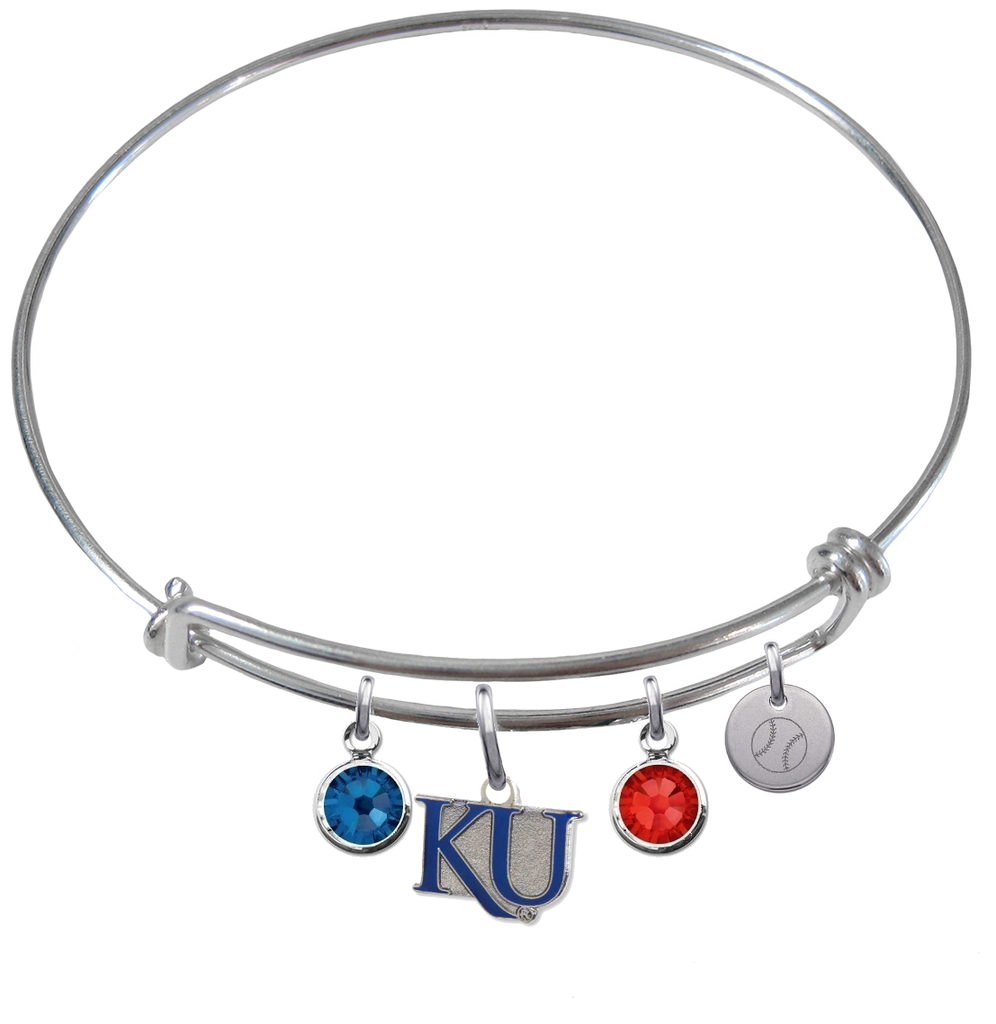 Kansas Jayhawks Style 2 Softball Expandable Wire Bangle Charm Bracelet