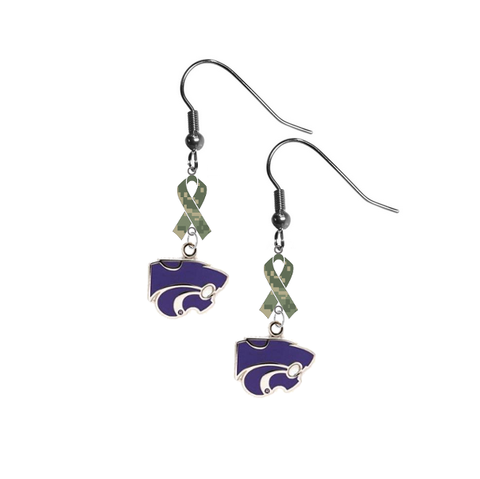Kansas State Wildcats Salute to Service Camouflage Camo Ribbon Dangle Earrings