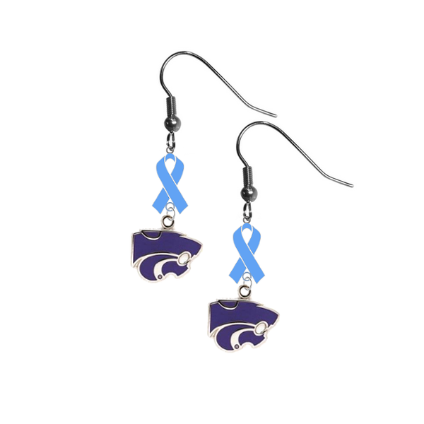 Kansas State Wildcats Prostate Cancer Awareness Light Blue Ribbon Dangle Earrings