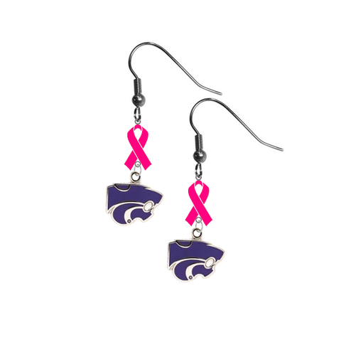 Kansas State Wildcats Breast Cancer Awareness Hot Pink Ribbon Dangle Earrings