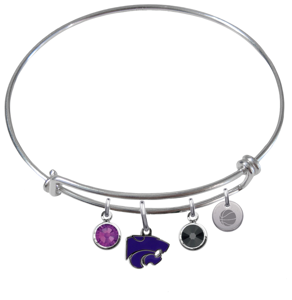 Kansas State Wildcats Basketball Expandable Wire Bangle Charm Bracelet