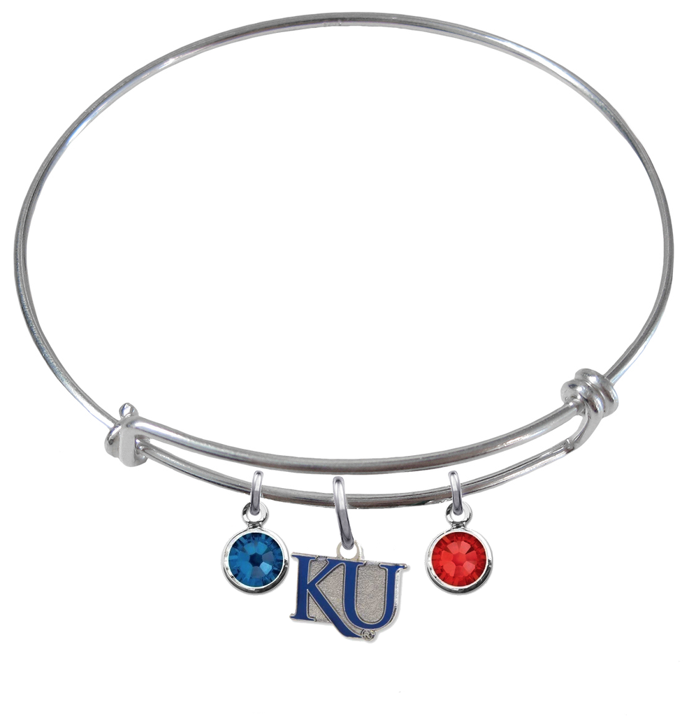 Kansas Jayhawks Style 2 NCAA Expandable Wire Bangle Charm Bracelet