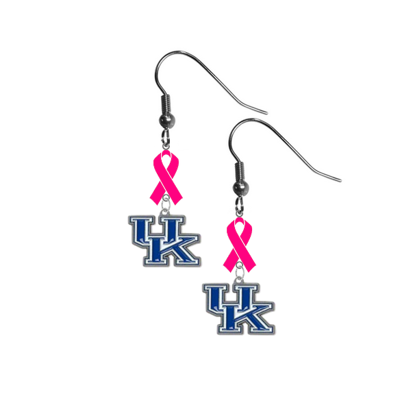 Kentucky Wildcats Breast Cancer Awareness Hot Pink Ribbon Dangle Earrings