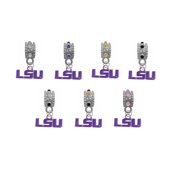 LSU Tigers 2 NCAA Crystal Rhinestone European Bracelet Charm