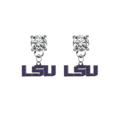 LSU Tigers 2 CLEAR Swarovski Crystal Stud Rhinestone Earrings