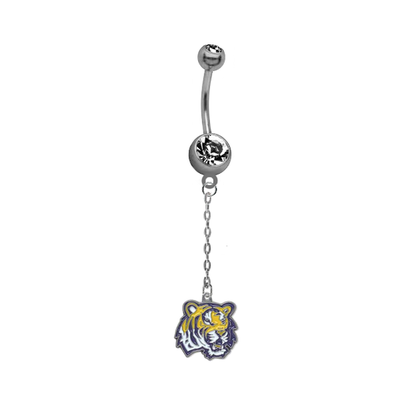 LSU Tigers Dangle Chain Belly Button Navel Ring