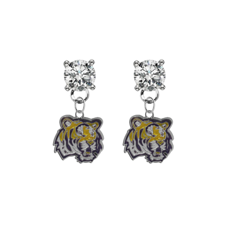 LSU Tigers CLEAR Swarovski Crystal Stud Rhinestone Earrings