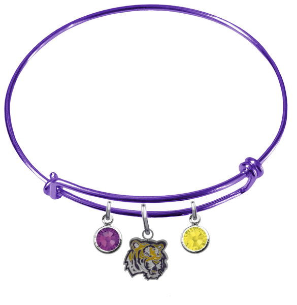 LSU Tigers NCAA Purple Expandable Wire Bangle Charm Bracelet