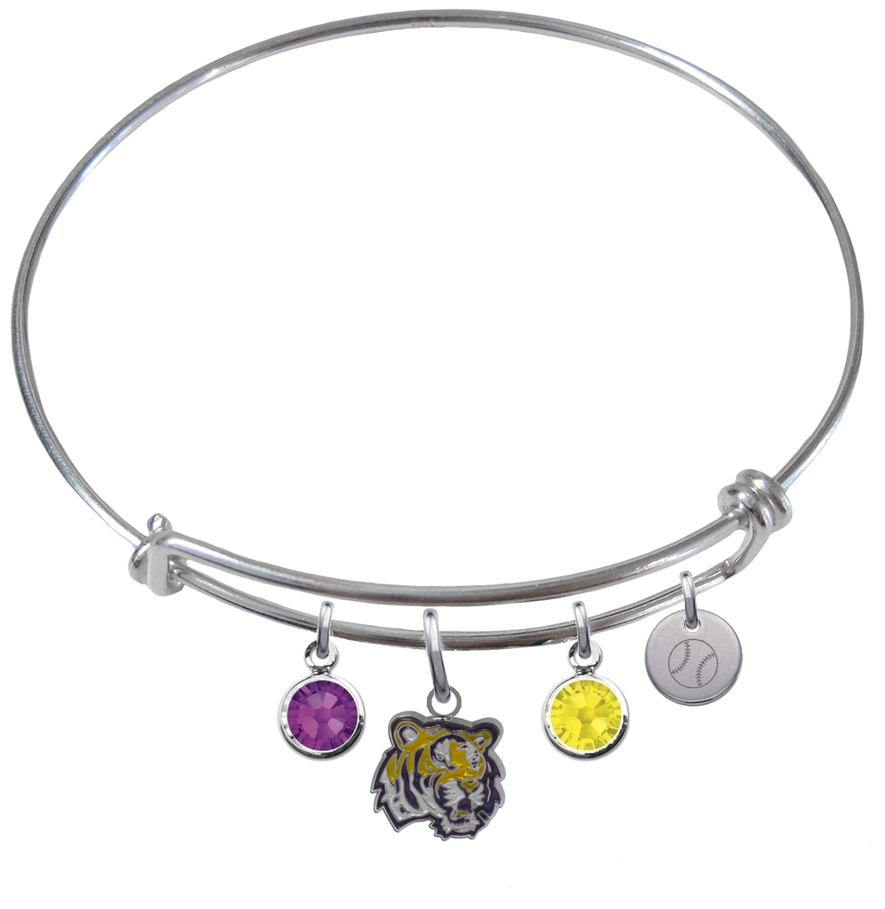 LSU Tigers Softball Expandable Wire Bangle Charm Bracelet