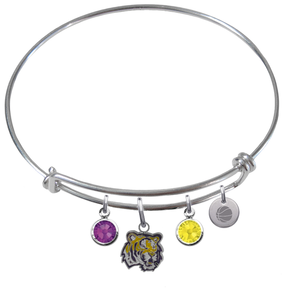 LSU Tigers Basketball Expandable Wire Bangle Charm Bracelet