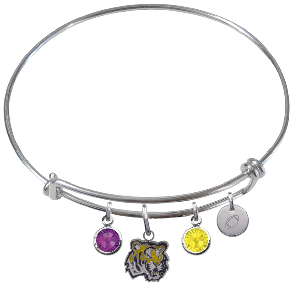 LSU Tigers Football Expandable Wire Bangle Charm Bracelet
