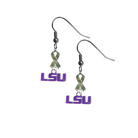 LSU Tigers Style 2 Salute to Service Camouflage Camo Ribbon Dangle Earrings