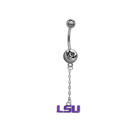 LSU Tigers Style 2 Dangle Chain Belly Button Navel Ring