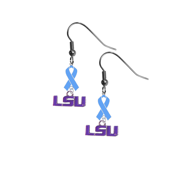 LSU Tigers Style 2 Prostate Cancer Awareness Light Blue Ribbon Dangle Earrings