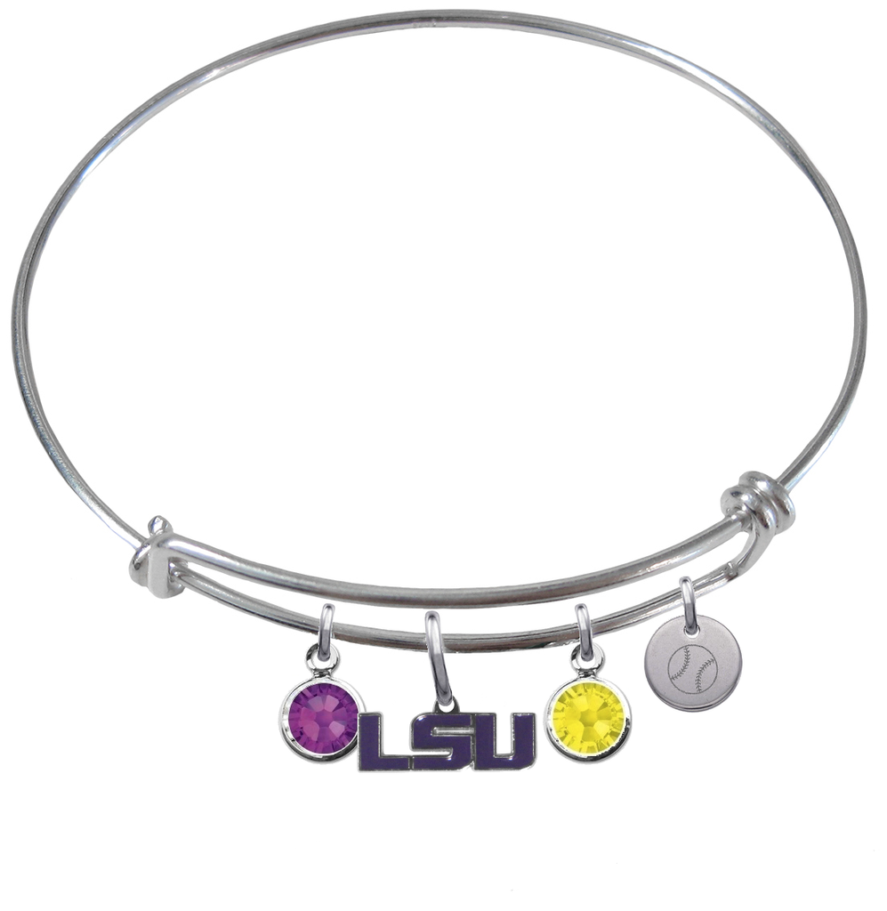 LSU Tigers Style 2 Softball Expandable Wire Bangle Charm Bracelet