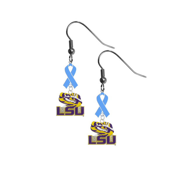 LSU Tigers Style 3 Prostate Cancer Awareness Light Blue Ribbon Dangle Earrings