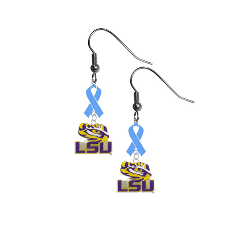 LSU Tigers Style 3 Prostate Cancer Awareness Light Blue Ribbon Dangle Earrings