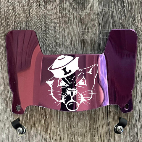 Linfield Wildcats Mini Football Helmet Visor Shield Purple Chrome Mirror w/ Clips